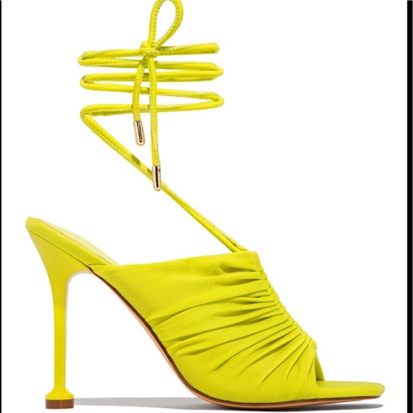 Lace up Square Toe High Heels Sandals - Lime - Picture 3 of 4